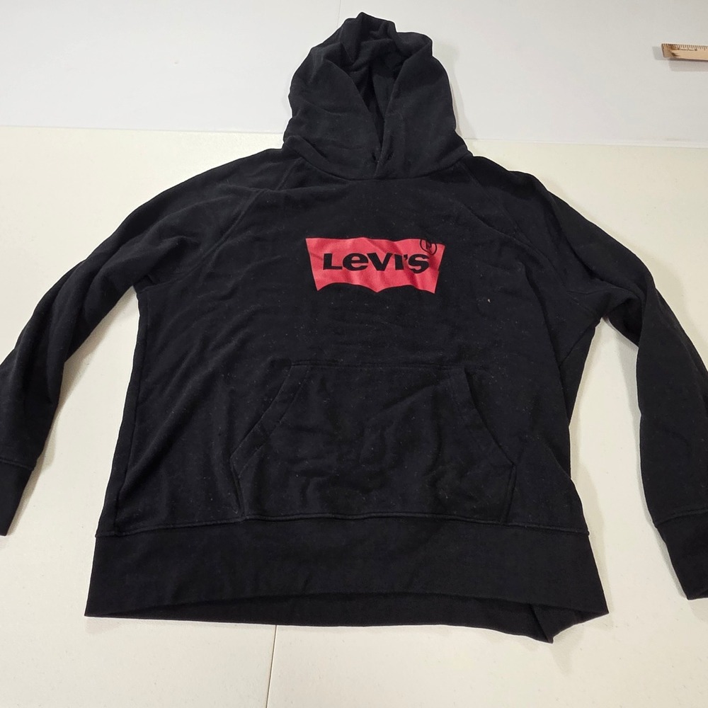 Levis Mens XL Black Red Batwing Logo Graphic Pullover Hoodie Sweatshirt